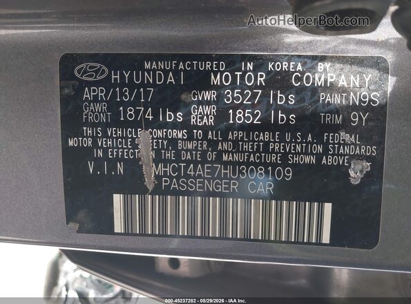 KMHCT4AE7HU308109 2017 HYUNDAI ACCENT Gray Вид підкапотного простору