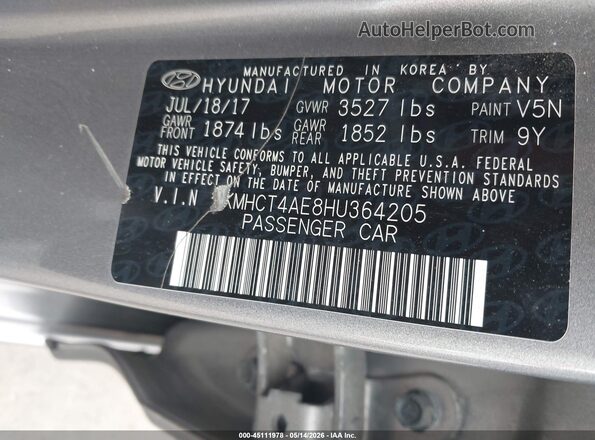 KMHCT4AE8HU364205 2017 HYUNDAI ACCENT Gray Widok komory silnika