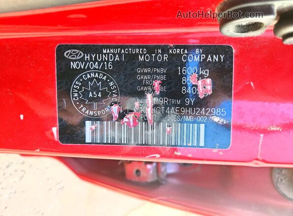 KMHCT4AE9HU242985 2017 HYUNDAI ACCENT Red Vista del compartimento del motor