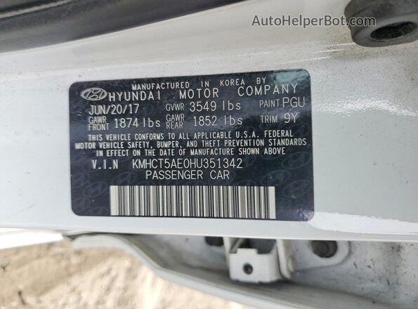 KMHCT5AE0HU351342 2017 HYUNDAI ACCENT White Вид наклейки з VIN-кодом