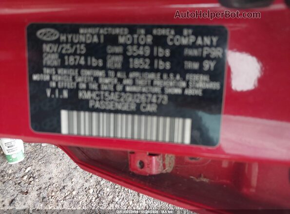 KMHCT5AE2GU267473 2016 HYUNDAI ACCENT Red Vista del compartimento del motor