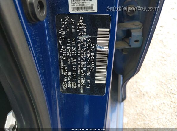 KMHCT5AE2HU301008 2017 HYUNDAI ACCENT Blue Engine compartment view