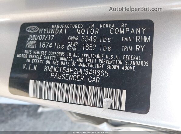KMHCT5AE2HU349365 2017 HYUNDAI ACCENT Silver Engine compartment view