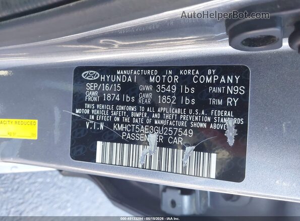 KMHCT5AE3GU257549 2016 HYUNDAI ACCENT Gray Engine compartment view