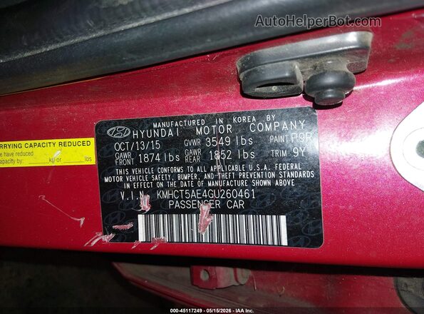 KMHCT5AE4GU260461 2016 HYUNDAI ACCENT Red 