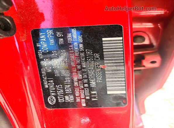 KMHCT5AE4GU261187 2016 HYUNDAI ACCENT Red 