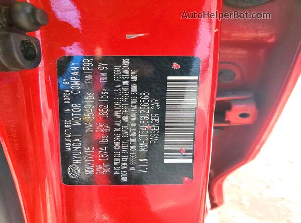 KMHCT5AE8GU266568 2016 HYUNDAI ACCENT Красный Вид подкапотного пространства