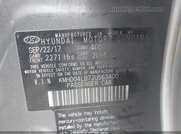 KMHD04LB7JU563400 2018 HYUNDAI ELANTRA Gray Շարժիչի բաժամունքի տեսք