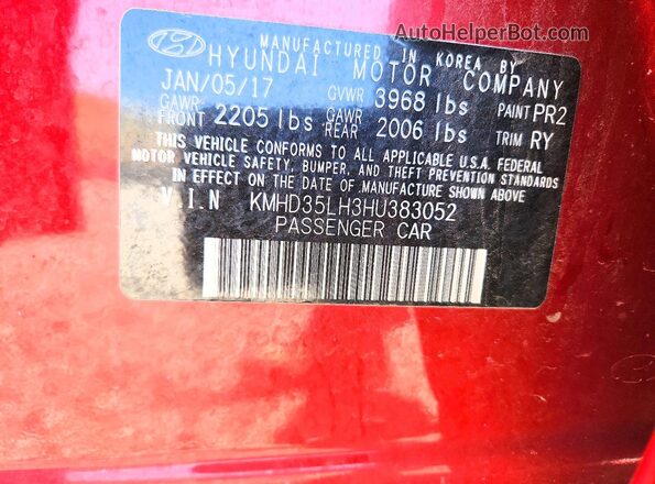 KMHD35LH3HU383052 2017 HYUNDAI ELANTRA Red 