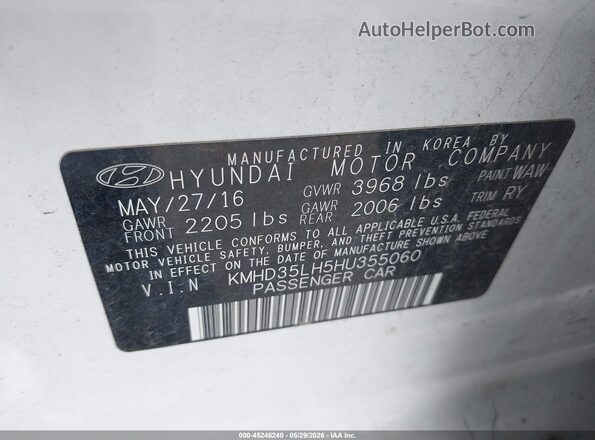 KMHD35LH5HU355060 2017 HYUNDAI ELANTRA GT Белый Вид подкапотного пространства