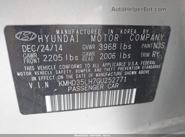 KMHD35LH7GU252771 2016 HYUNDAI ELANTRA GT Silver ძრავის განყოფილების ხედი