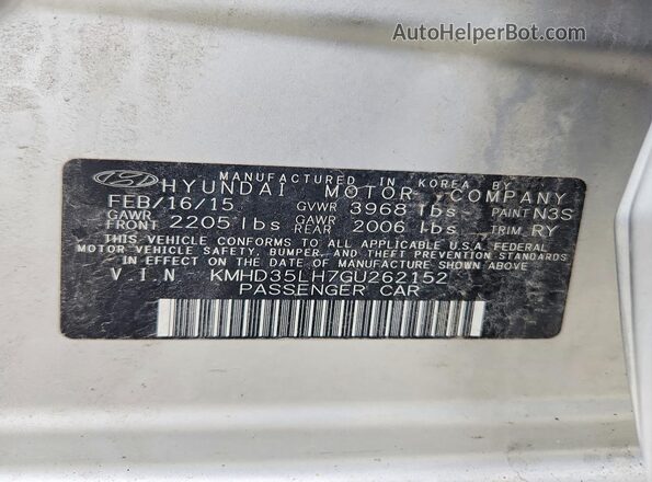 KMHD35LH7GU262152 2016 HYUNDAI ELANTRA Silver 