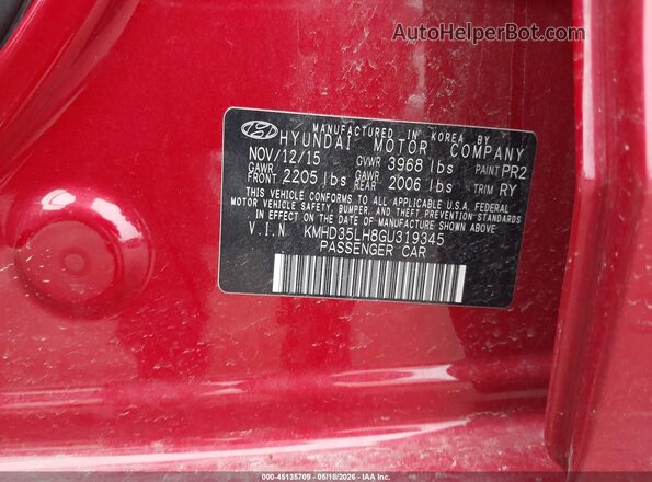 KMHD35LH8GU319345 2016 HYUNDAI ELANTRA GT Red Engine compartment view