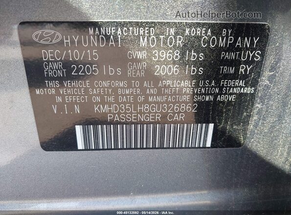 KMHD35LH8GU326862 2016 HYUNDAI ELANTRA GT Gray Вид підкапотного простору