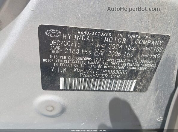 KMHD74LF1HU083085 2017 HYUNDAI ELANTRA Silver Engine compartment view