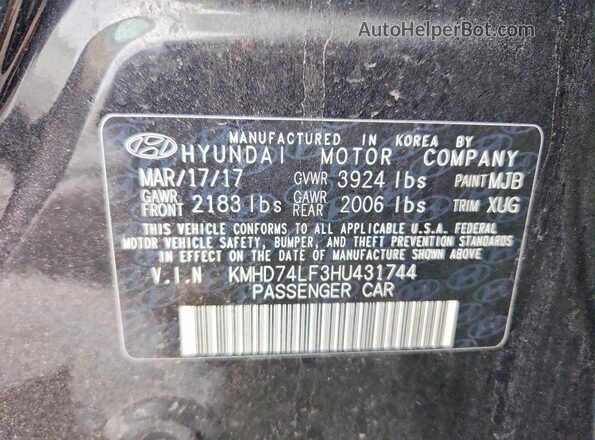 KMHD74LF3HU431744 2017 HYUNDAI ELANTRA Black Widok komory silnika
