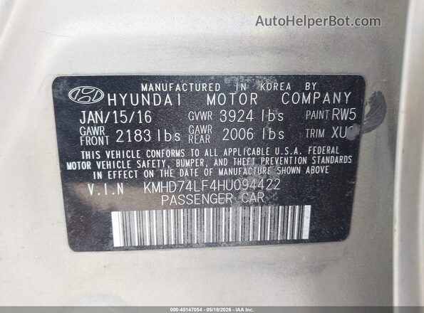 KMHD74LF4HU094422 2017 HYUNDAI ELANTRA Бежевый Вид подкапотного пространства