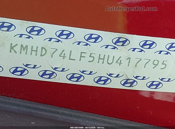 KMHD74LF5HU417795 2017 HYUNDAI ELANTRA Red Vista del compartimento del motor