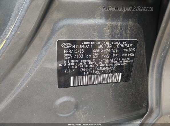 KMHD74LF6JU648422 2018 HYUNDAI ELANTRA Gray 