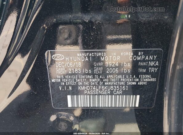 KMHD74LF6KU835161 2019 HYUNDAI ELANTRA Black 
