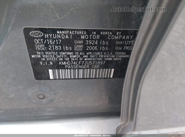 KMHD74LF7JU571897 2018 HYUNDAI ELANTRA Gray 