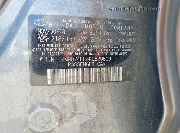 KMHD74LF8KU829619 2019 HYUNDAI ELANTRA Gray 