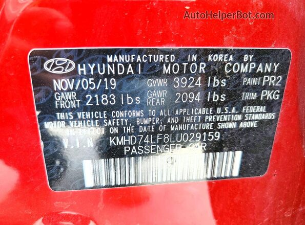 KMHD74LF8LU029159 2020 HYUNDAI ELANDRA Red 