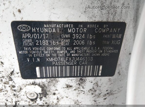 KMHD74LFXJU446103 2018 HYUNDAI ELANTRA Белый Вид подкапотного пространства