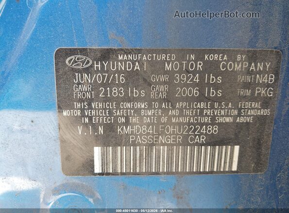 KMHD84LF0HU222488 2017 HYUNDAI ELANTRA Blue 