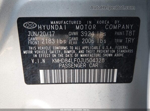 KMHD84LF0JU504328 2018 HYUNDAI ELANTRA Silver ძრავის განყოფილების ხედი
