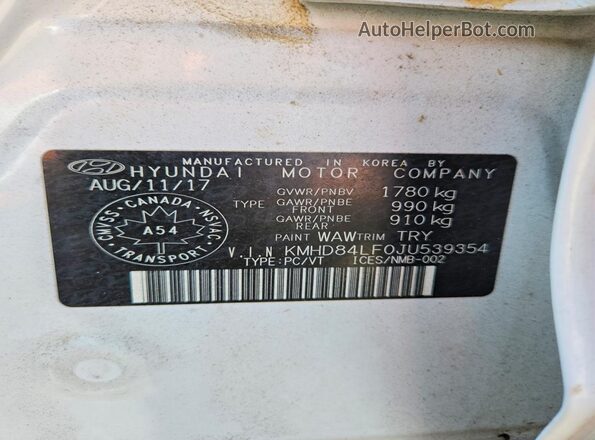 KMHD84LF0JU539354 2018 HYUNDAI ELANTRA White 