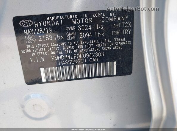 KMHD84LF0LU942303 2020 HYUNDAI ELANTRA Gray 
