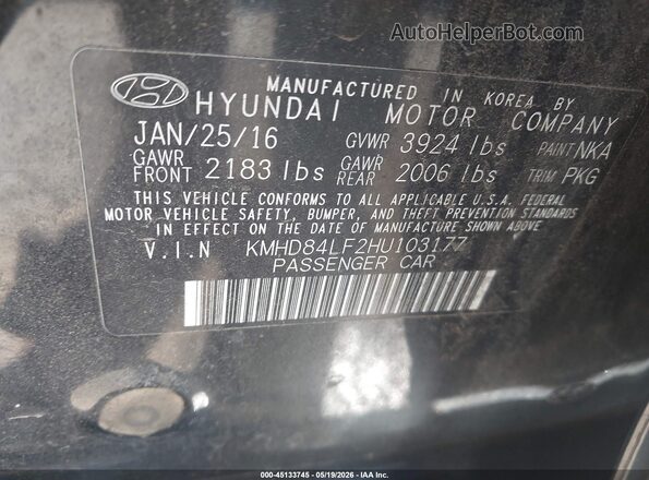 KMHD84LF2HU103177 2017 HYUNDAI ELANTRA Black Widok komory silnika