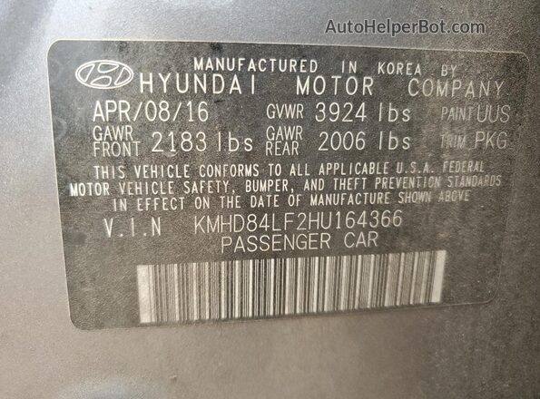 KMHD84LF2HU164366 2017 HYUNDAI ELANTRA Серебряный Вид наклейки с VIN-кодом