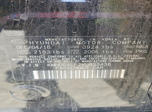 KMHD84LF2KU833436 2019 HYUNDAI ELANTRA Black 