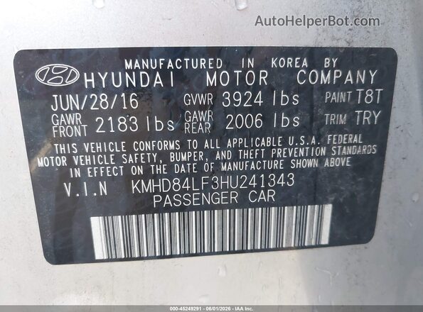 KMHD84LF3HU241343 2017 HYUNDAI ELANTRA Silver Widok komory silnika