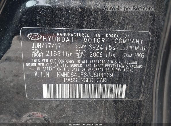 KMHD84LF3JU503139 2018 HYUNDAI ELANTRA Black Vista del compartimento del motor