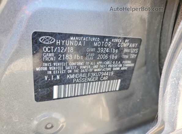 KMHD84LF3KU794419 2019 HYUNDAI ELANTRA Gray 