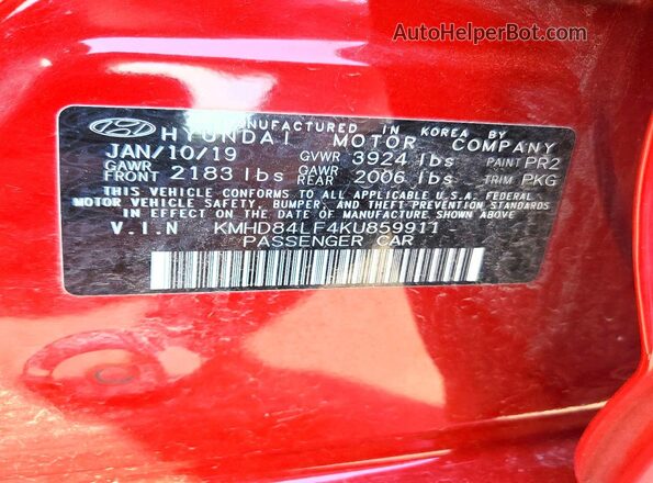 KMHD84LF4KU859911 2019 HYUNDAI ELANTRA Red 