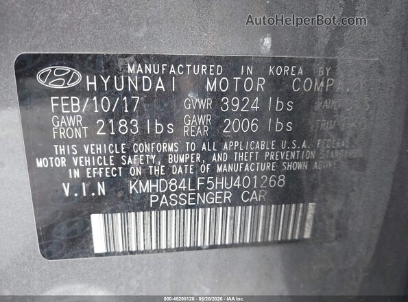 KMHD84LF5HU401268 2017 HYUNDAI ELANTRA Gray Շարժիչի բաժամունքի տեսք