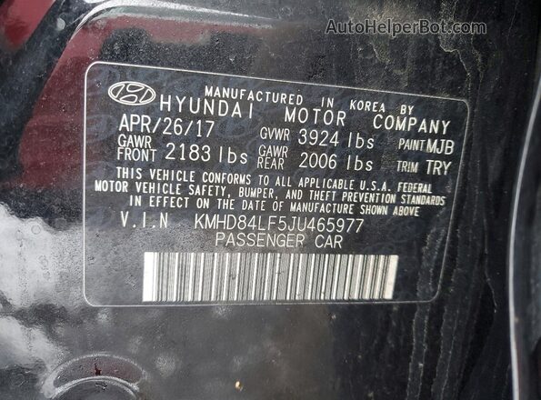 KMHD84LF5JU465977 2018 HYUNDAI ELANTRA Black Вид підкапотного простору