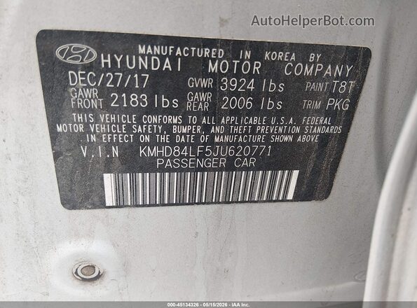KMHD84LF5JU620771 2018 HYUNDAI ELANTRA Silver 