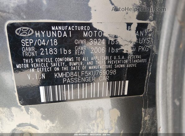 KMHD84LF5KU769098 2019 HYUNDAI ELANTRA Black Շարժիչի բաժամունքի տեսք