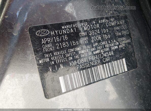 KMHD84LF6HU174544 2017 HYUNDAI ELANTRA Silver Vista del compartimento del motor