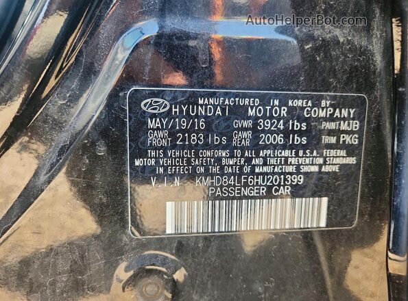 KMHD84LF6HU201399 2017 HYUNDAI ELANTRA Black 