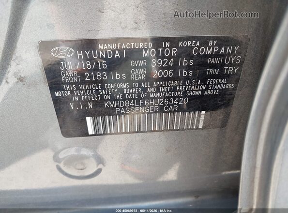 KMHD84LF6HU263420 2017 HYUNDAI ELANTRA Gray Вид підкапотного простору