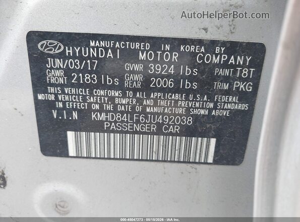 KMHD84LF6JU492038 2018 HYUNDAI ELANTRA Silver 