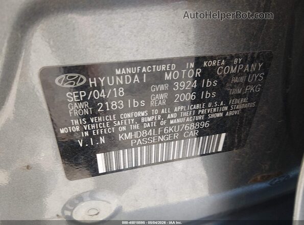 KMHD84LF6KU768896 2019 HYUNDAI ELANTRA Silver Engine compartment view