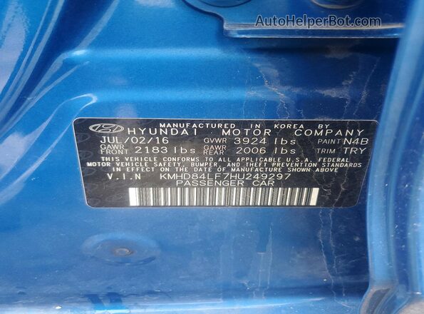 KMHD84LF7HU249297 2017 HYUNDAI ELANTRA Blue Вид підкапотного простору