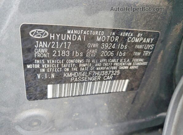 KMHD84LF7HU387325 2017 HYUNDAI ELANTRA Silver ძრავის განყოფილების ხედი
